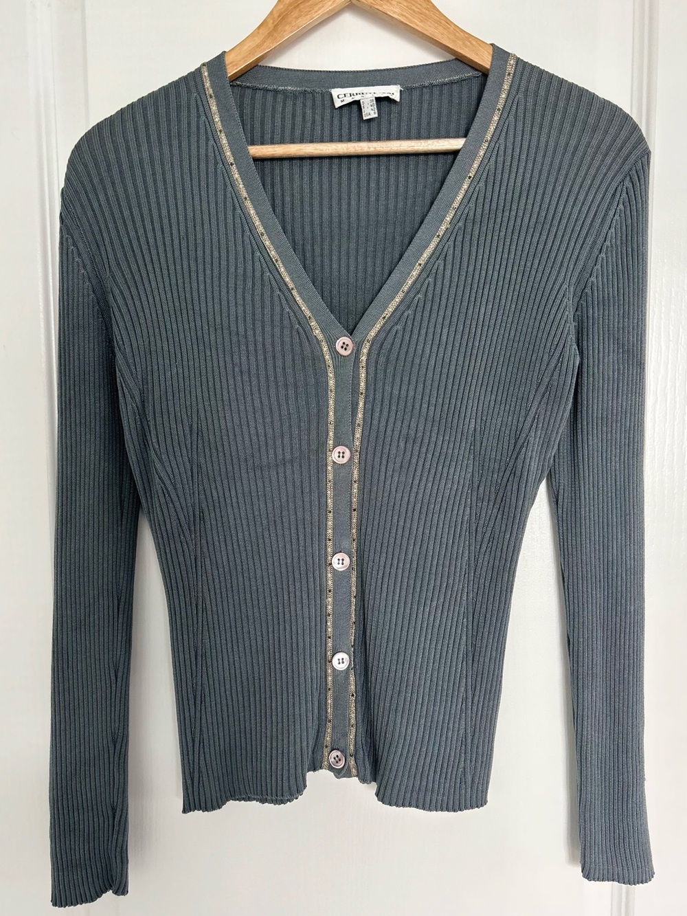 VTG Cerruti 1881 Maglia‎ 100% Silk Ribbed Knit Embellished Cardigan Sweater 8
